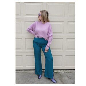FIORLA Forte Split Hem Turquoise Silk Pants